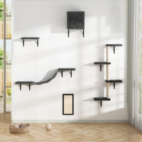 Wall-mounted cat tree with scratch board and comfortable apartments, perfect for active cats