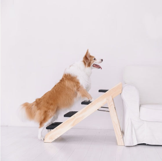 4-Level Folding Wooden Staircase for Dogs and Cats