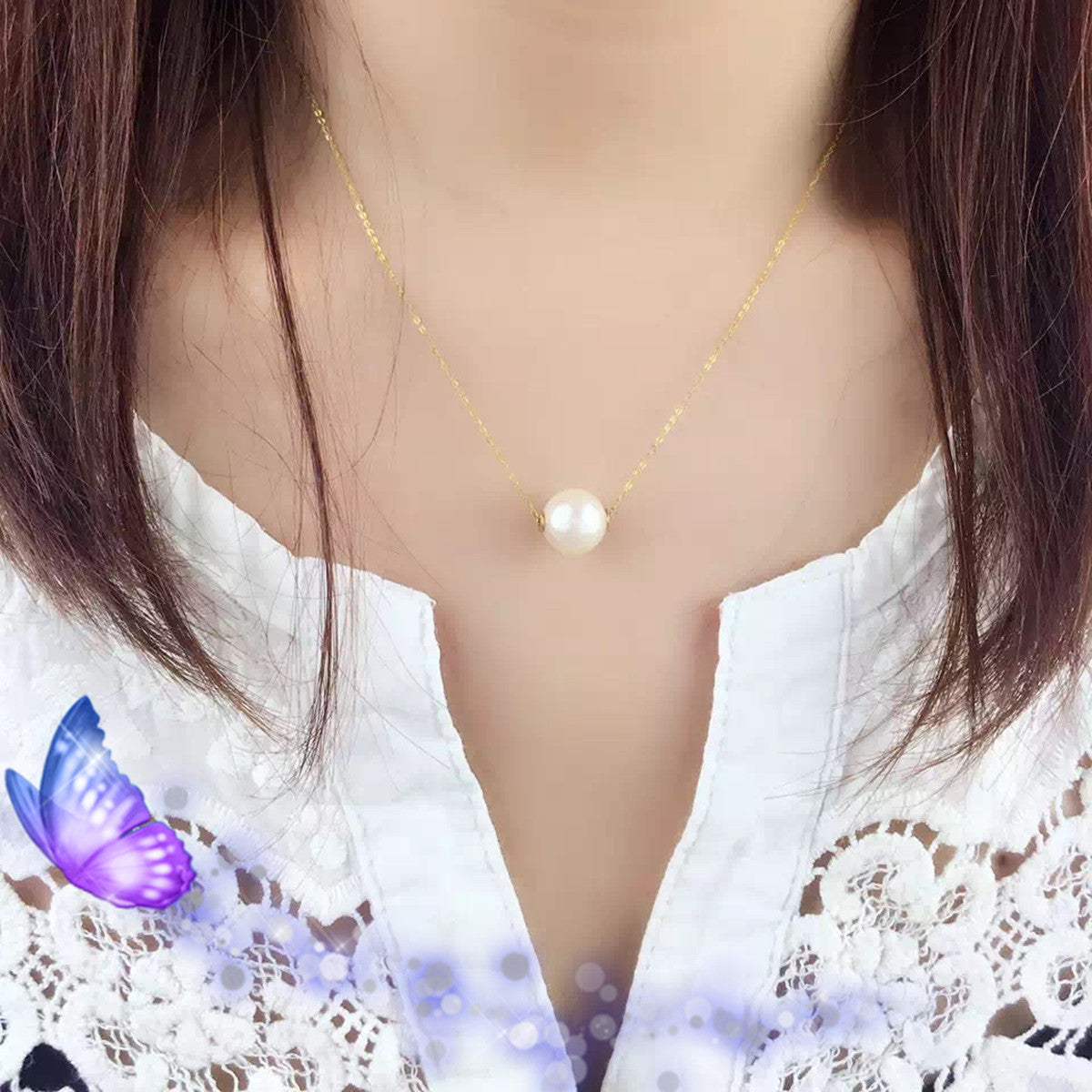 Luxury jewelry: 18K Gold necklace with white natural pearl and impeccable finish