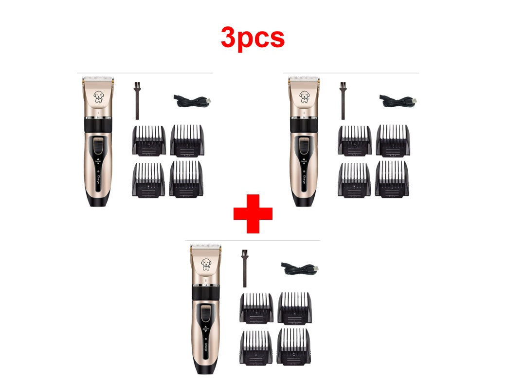 Pet hair clipper with adjustable limiting combs.