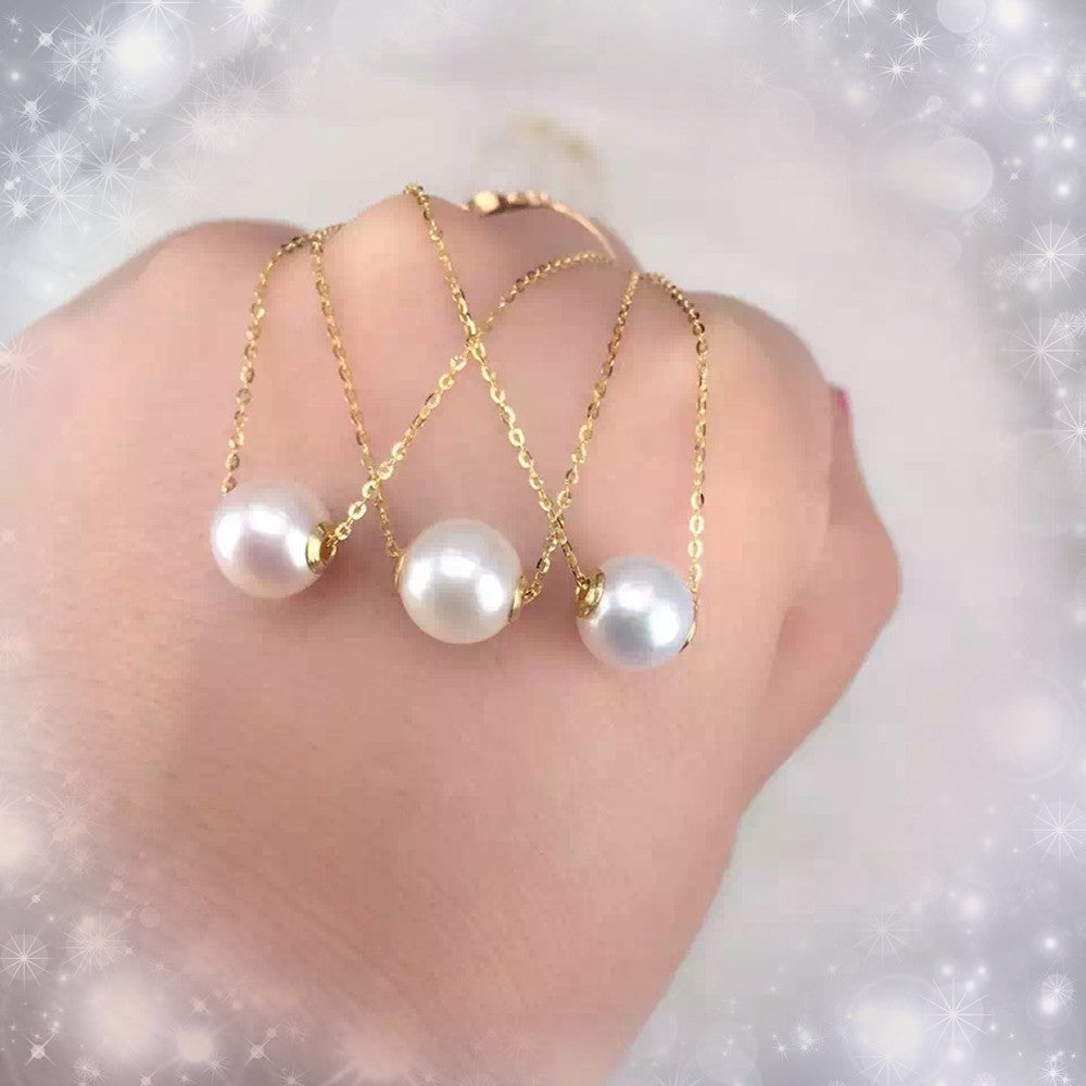 9.5-10mm white natural pearl in 18K Gold handmade necklace