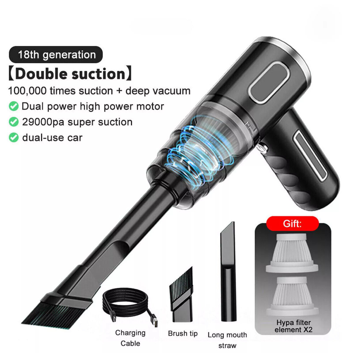 "Mini cordless vacuum cleaner with high suction, easy to use."