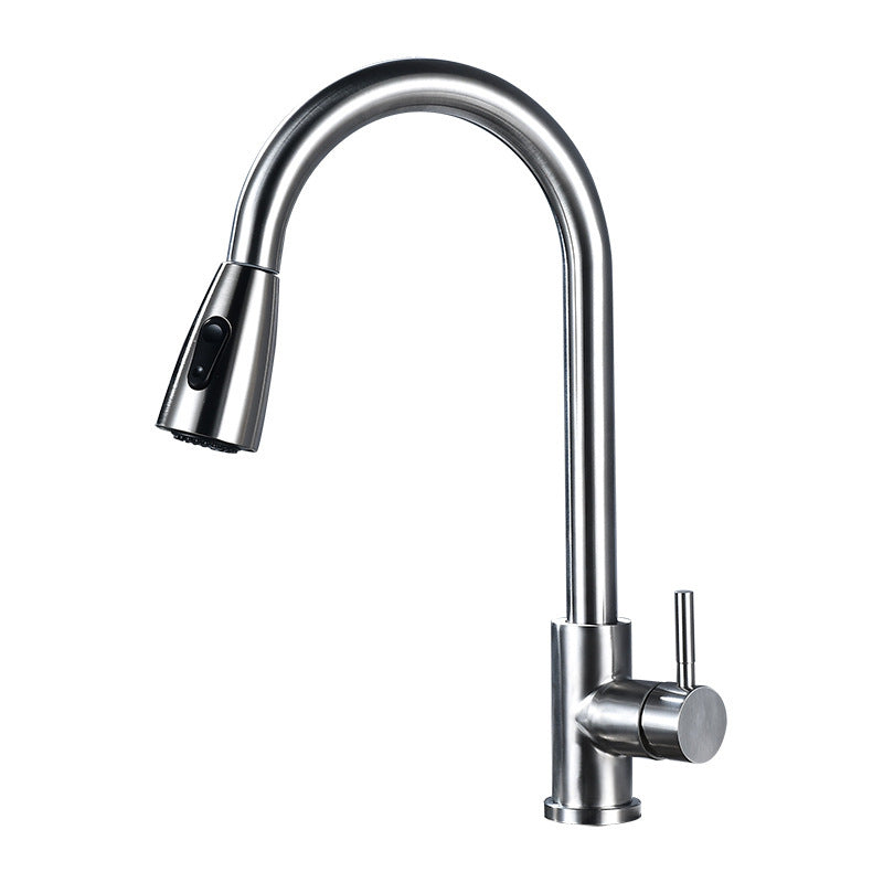 304 stainless steel pull-out kitchen faucet, with double outlet for hot and cold water