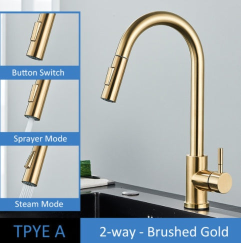 Stainless steel kitchen faucet, modern style with straight and resistant spout