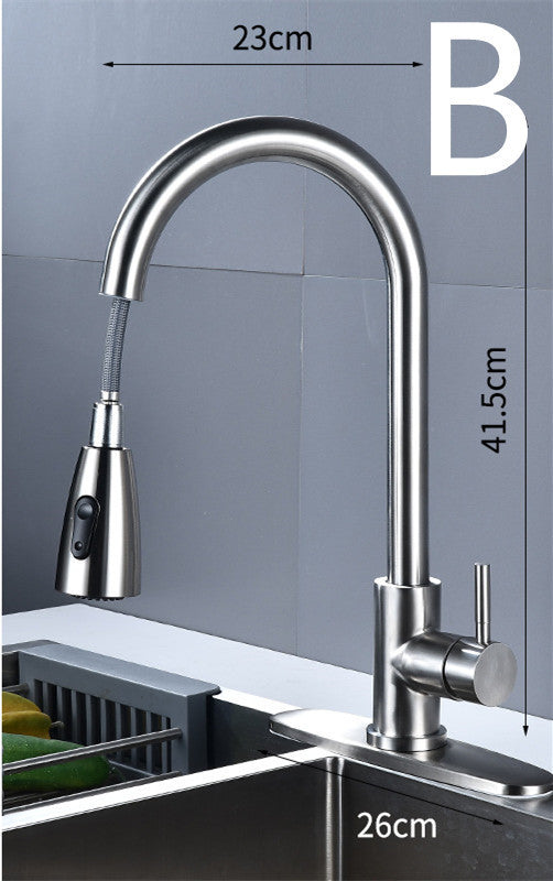 304 stainless steel pull-out kitchen faucet, ideal for sinks with double outlet