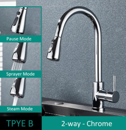 Stainless steel pull-out faucet, available in several colors and easy to install