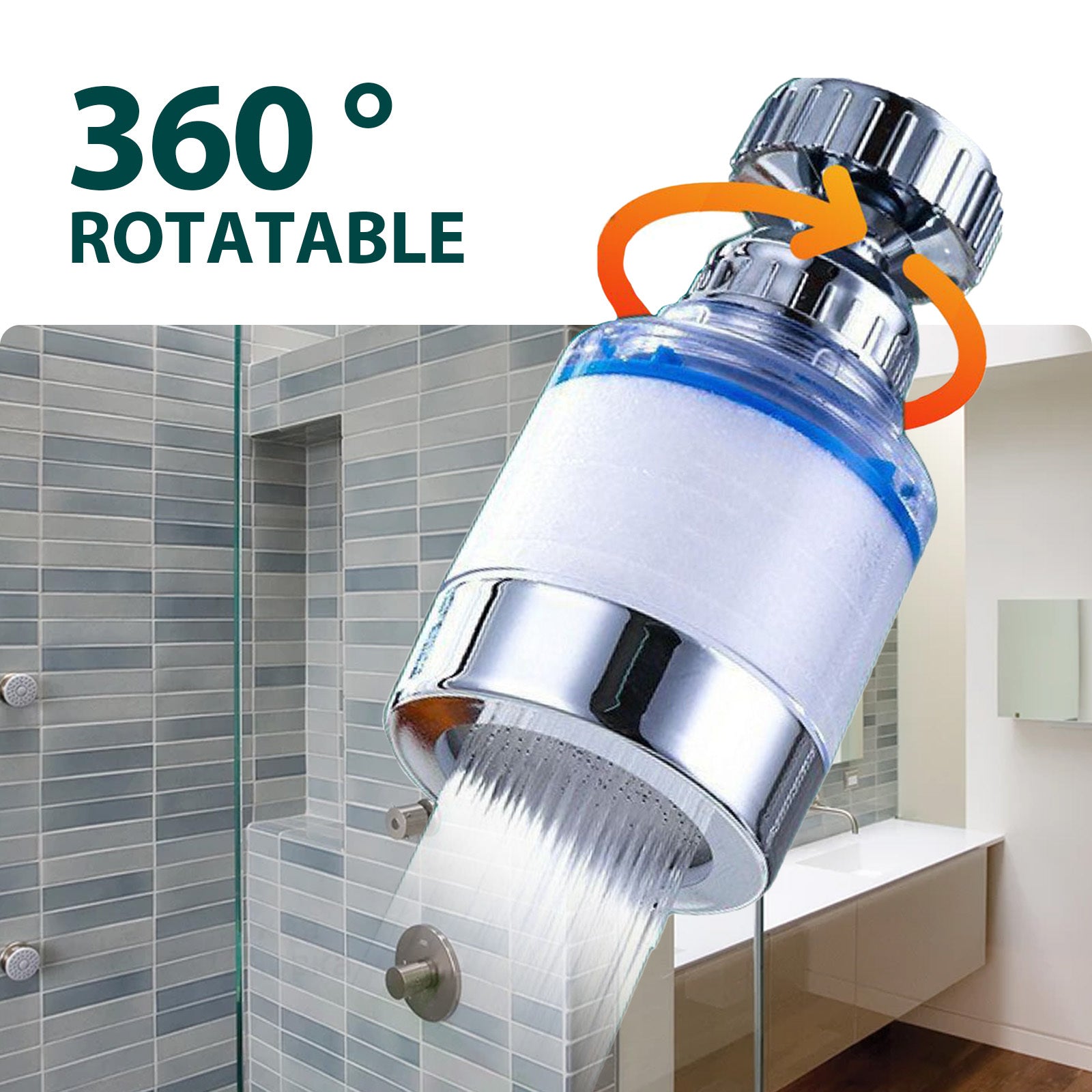 360° rotating water filter for faucet, removes harmful minerals and improves skin