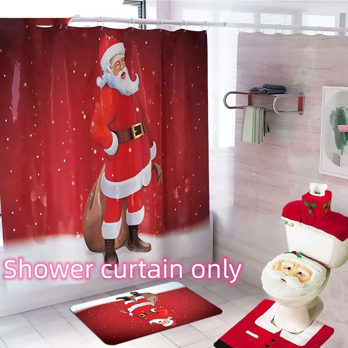 Christmas Bathroom Curtain - Santa Claus Toilet Decor