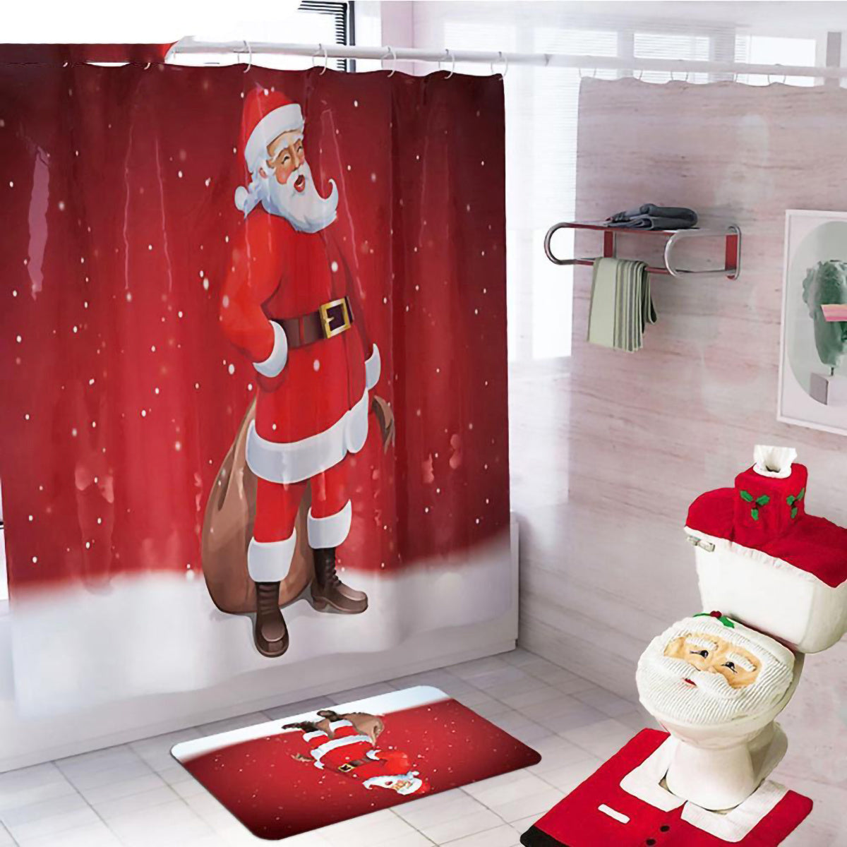 Christmas Bathroom Curtain - Santa Claus Toilet Decor