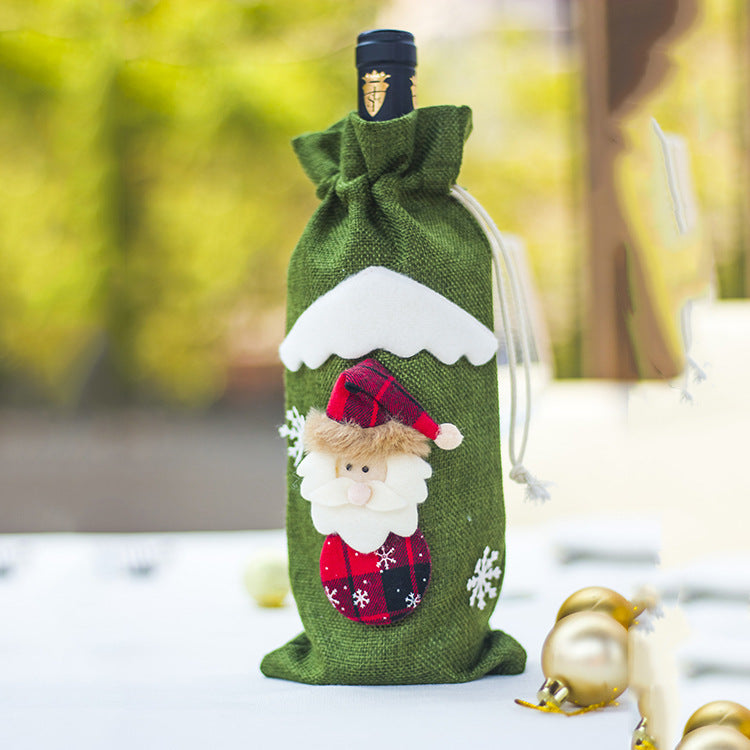 Christmas wine bottle socks made of cloth and artificial wool