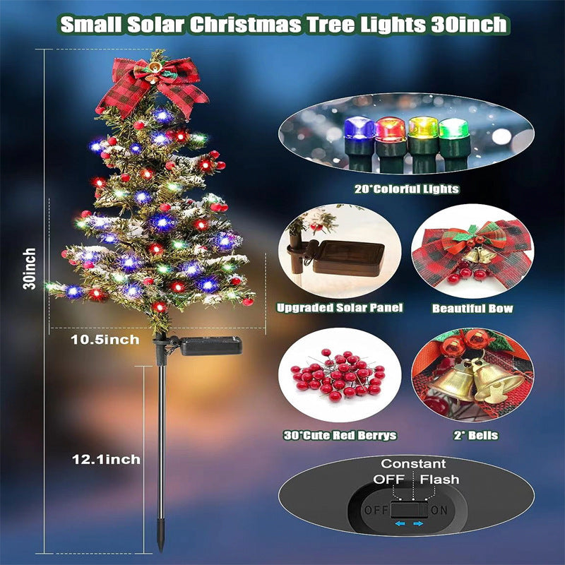 Decorative solar-powered Christmas tree lights, perfect for gardens and pathways.