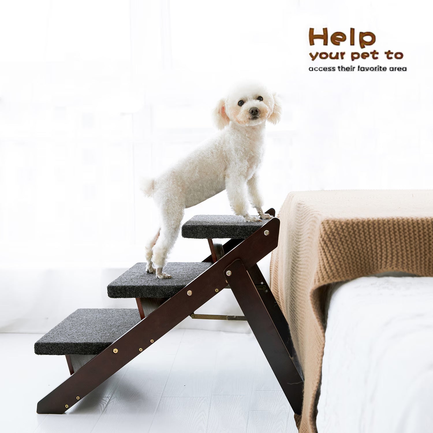 3-Level Foldable Pet Stairs – Up to 110 lbs, Ideal for Sofas and Cars