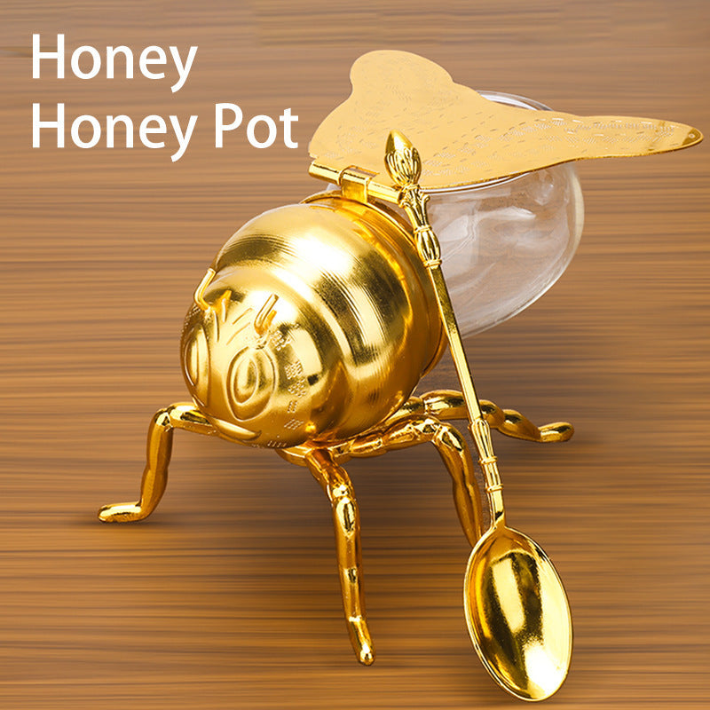 Bee Shaped Honey Jar With Spoon Versatile Novelty Container Condiment Pot For Condiments Oil Kitchen Festive Parties Kitchen Gadgets