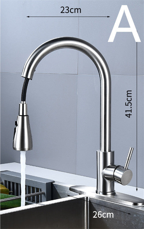 304 stainless steel pull-out faucet, with a simple and functional design for hot and cold water