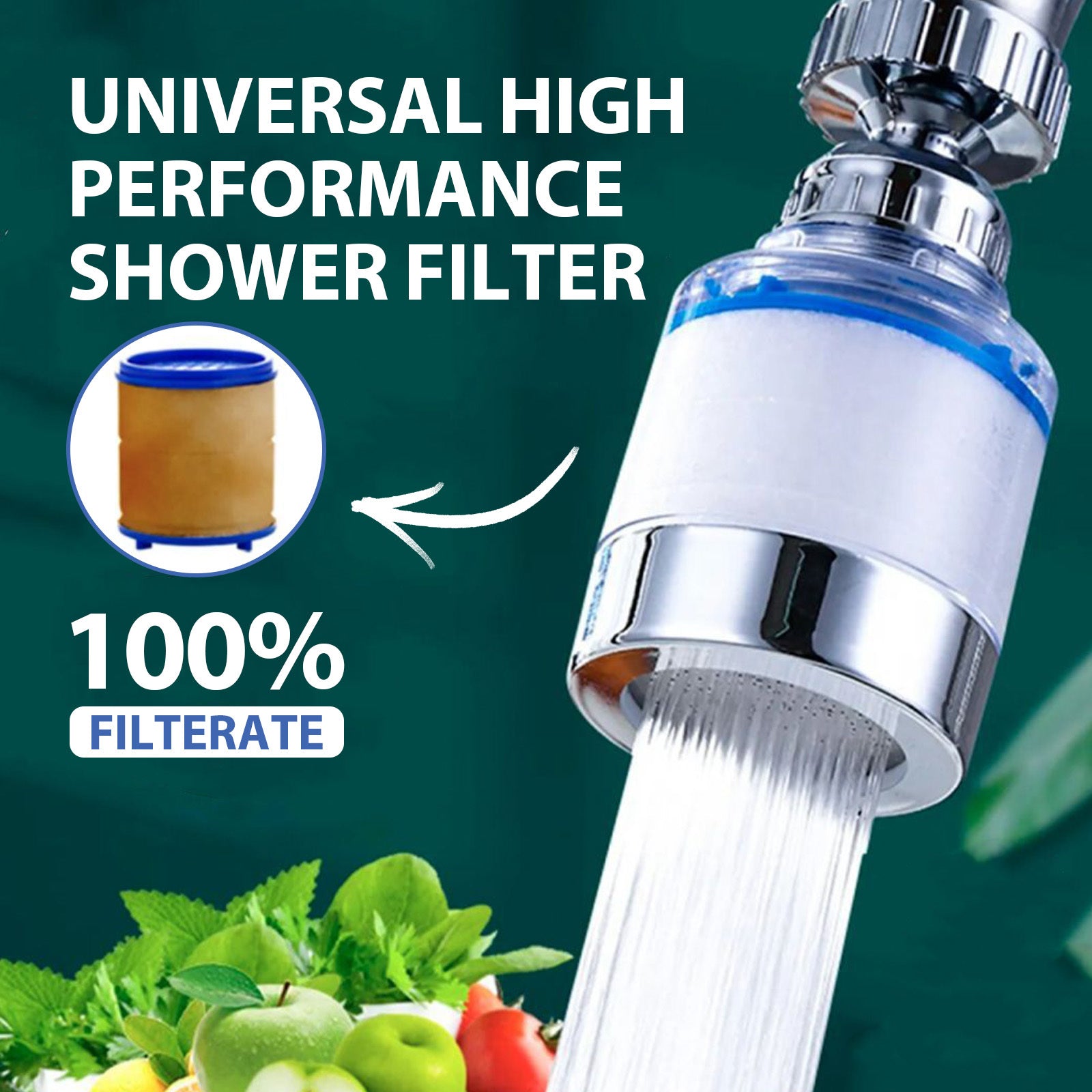 360° rotating filter for hard water, ideal for purifying water and increasing pressure