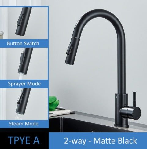 Stainless steel kitchen faucet, with several spout and design options