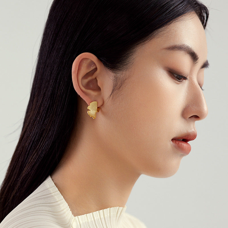 925 Silver Earring with Ginkgo Biloba and 14k Gold Plated for Women