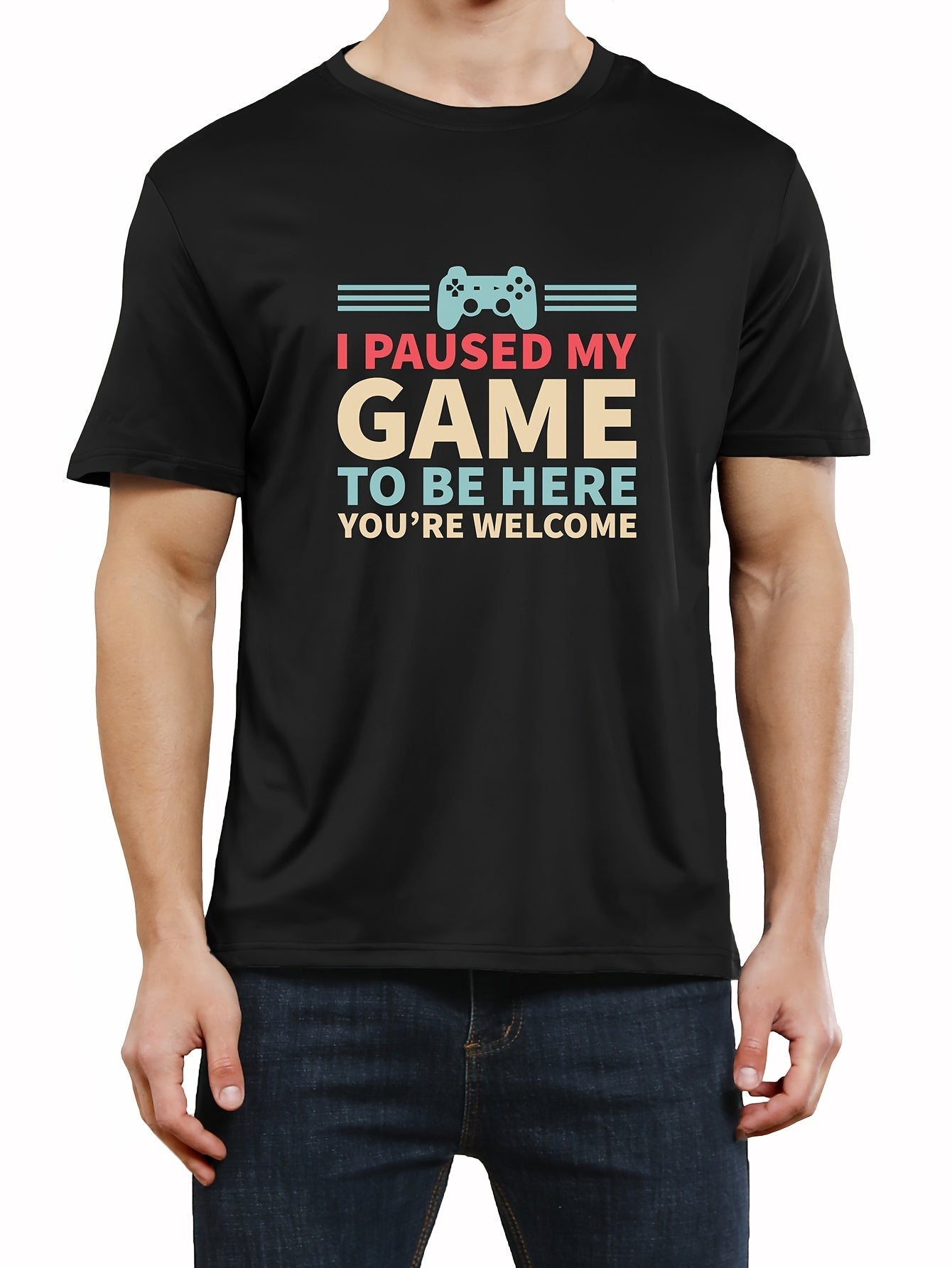 I Paused My Game And Came Here Printed T-shirt, Men's T-shirt, Summer Casual Short Sleeved T-shirt