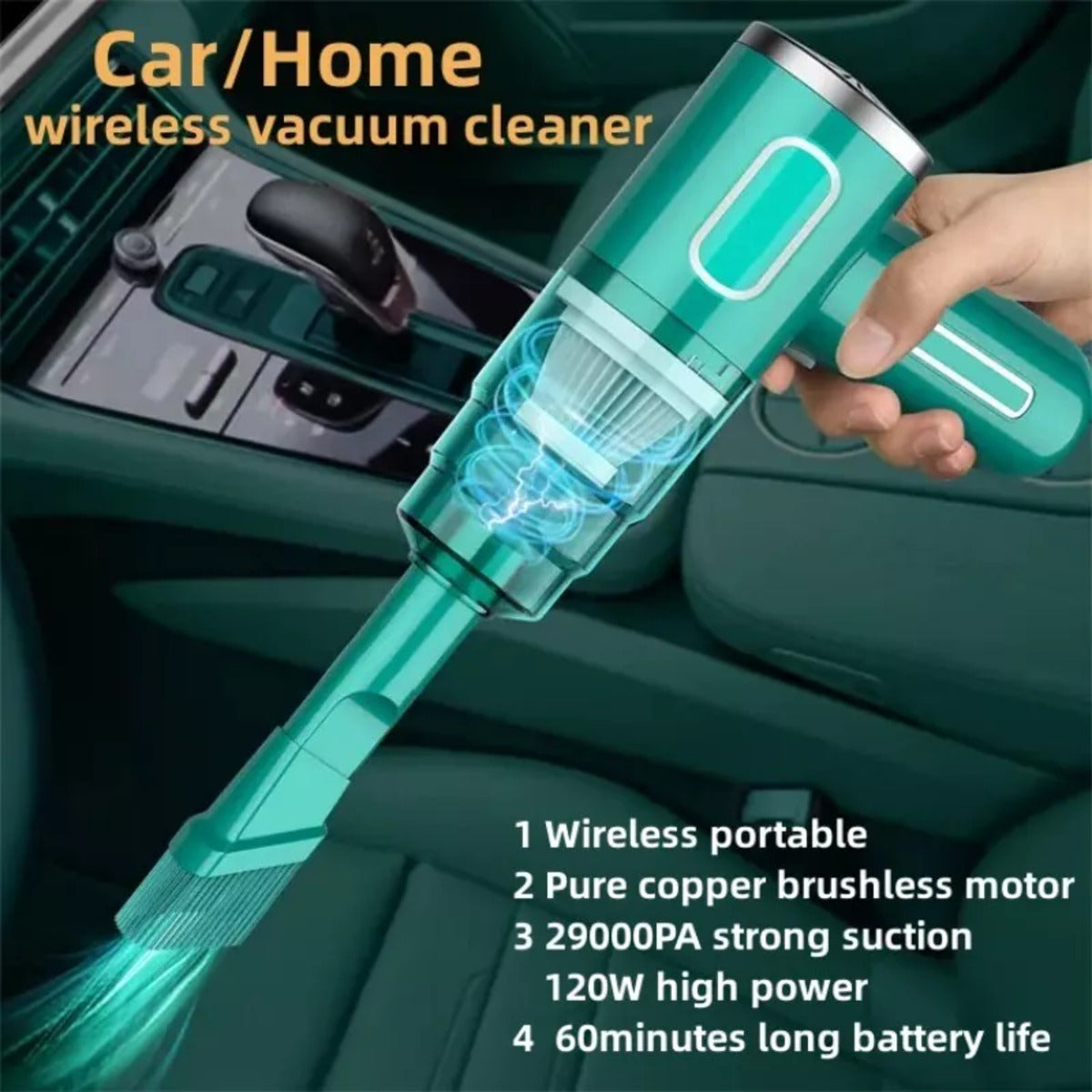 "Powerful, rechargeable, compact cordless car vacuum cleaner."